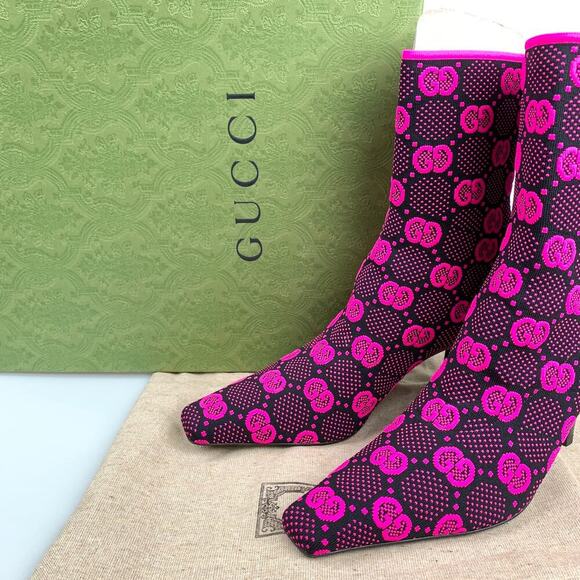 NIB Gucci GG 75mm Knit Ankle Boots Size 36.5 - Picture 1 of 16